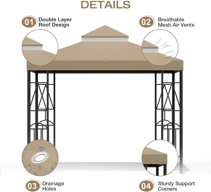119''x119'' Canopy Replacement Top Double Tiered Gazebo Cover - Image 3