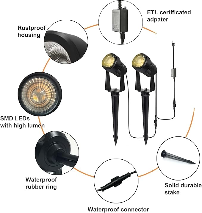 SUNTHIN Outdoor Landscape Lighting, 8 Pack LED Spot Lights Kit - Image 2