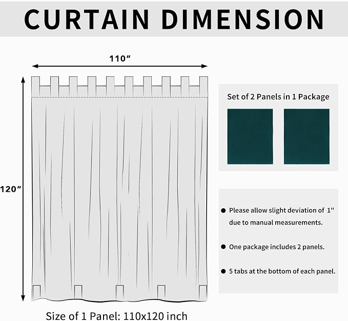 Easy-Going Outdoor Patio Curtains Detachable Tab Top Windproof Weatherproof - Image 6