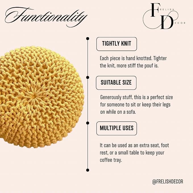 FRELISH DECOR Round Pouf Ottoman Hand Knitted 100% Cotton Pouf Foot Stool - Image 5