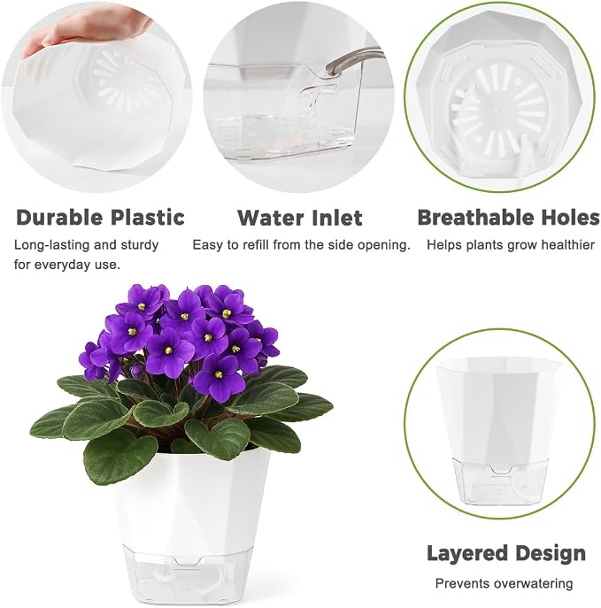 6 Pack Self Watering Pots for Indoor Plants, 5 Inches Self Watering Planters - Image 3