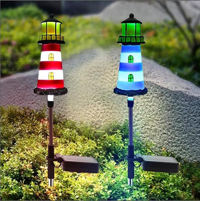 Lighthouse Outdoor Solar Lights, 2 Packs Outdoor Waterproof, Solar Trail Lights - Image 2