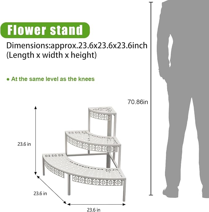 aboxoo 3 Tier Plant Stand Semi-Circular Flower Pot Organizer Rack Quarter Round - Image 2