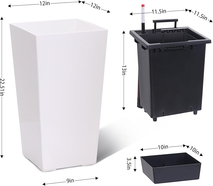 Garvee 22.5" Tall Planters Set of 2, Outdoor＆Indoor Black Planter Pots - Image 2