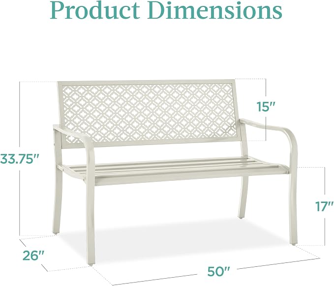 Best Choice Products Outdoor Bench 2-Person Metal Steel Benches Furniture - Image 2