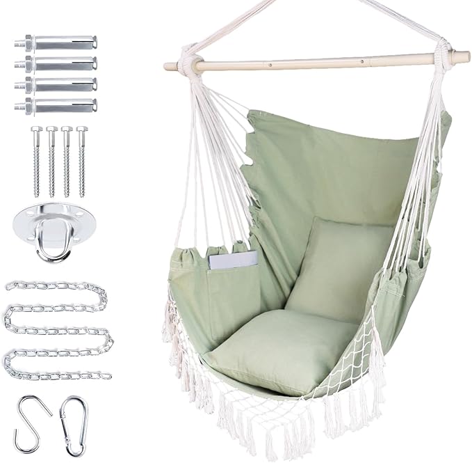 Hammock Chair Hanging Rope Swing Chair, Max 450 Lbs, Large Hanging Chair by PIRNY