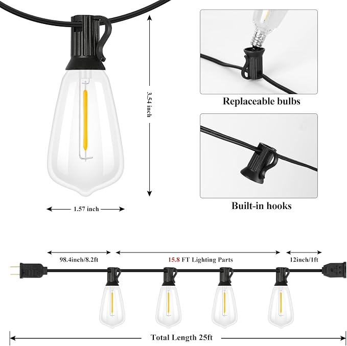 Brightever Outdoor String Lights, 25FT Patio Lights - Image 3