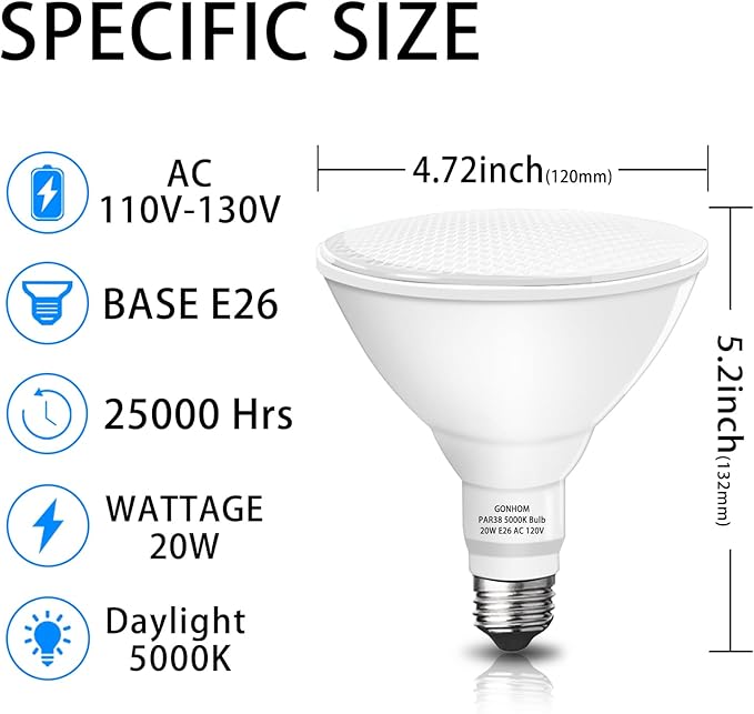 Par38 led Flood Lights Outdoor Light Bulb, Dimmable 1800LM, 20W Replace up to - Image 6