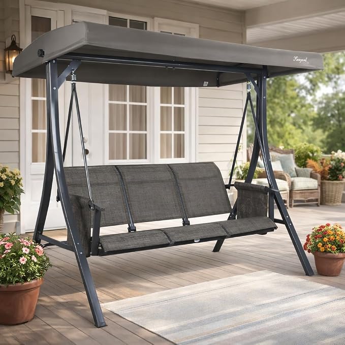 Kozyard Brenda 3-Seat Outdoor Porch Swing Glider, Patio Swing by Kozyard