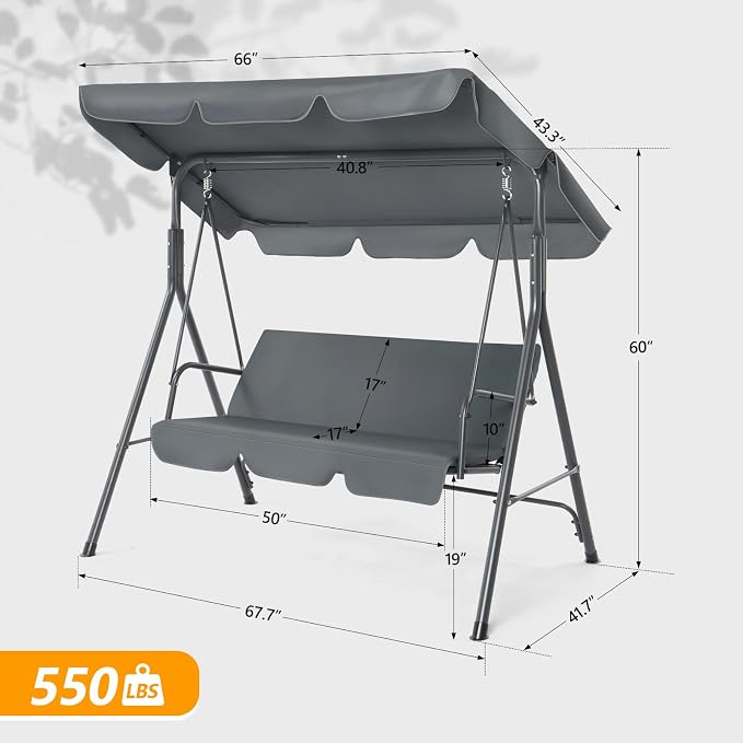 VINGLI Heavy Duty 550 LBS Upgraded 2 Person Outdoor Porch Swing - Image 5