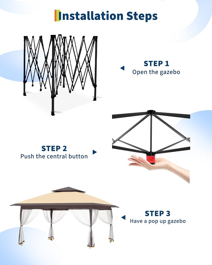 Canopy Tent 12x12 ft, Pop Up Gazebo One-Push Setup - Image 4