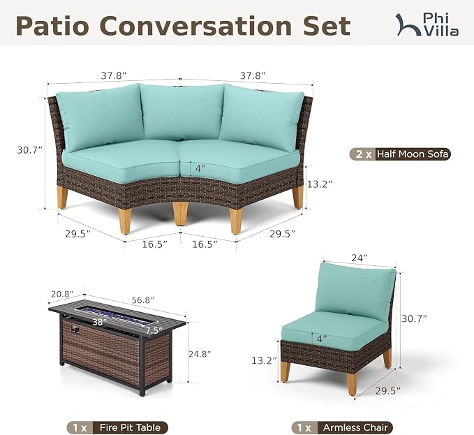 PHI VILLA Half Moon Patio Furniture Set - Image 2
