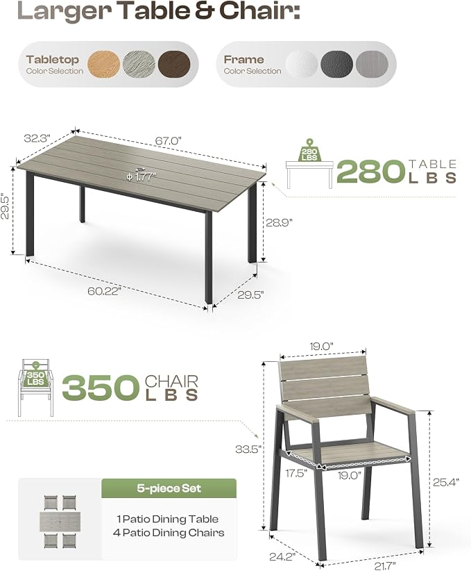 Outdoor Patio Dining Chairs Set of 2, 350LBS Capacity Aluminum Patio Dining - Image 6