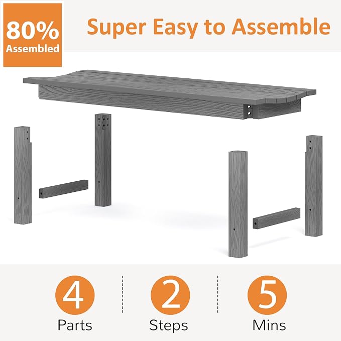 Outdoor Bench Set of 2, 2-Person Patio Backless Benches, HIPS Weatherproof - Image 7