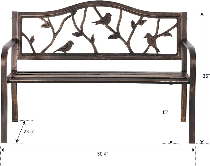 MFSTUDIO 50" Outdoor Garden Bench, Patio Metal Frame Park Bench - Image 3