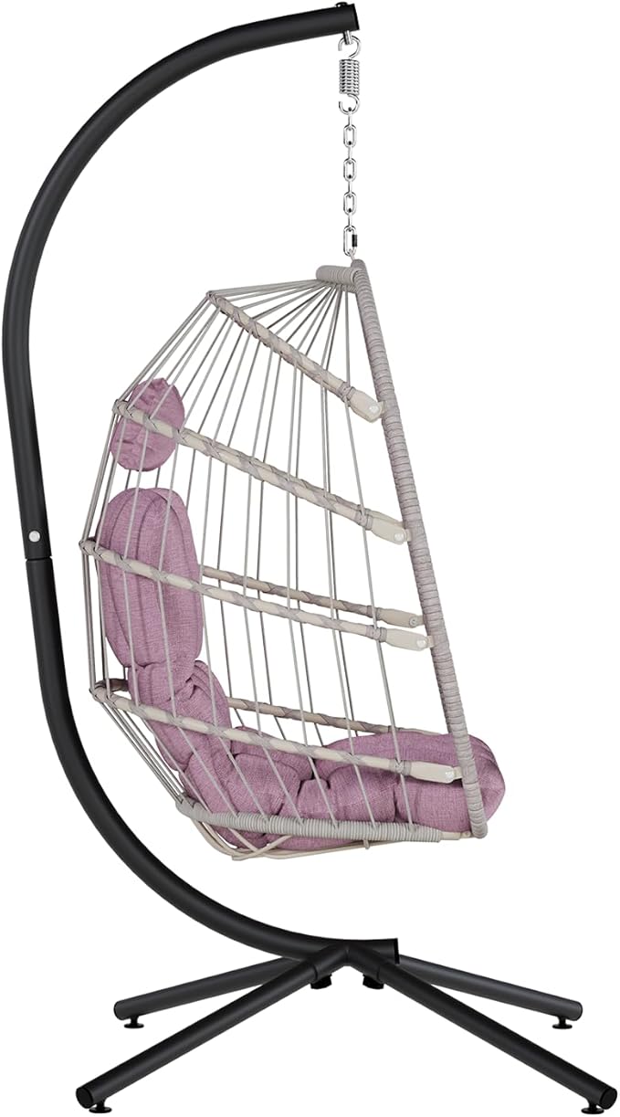 SWITTE Egg Chair Outdoor with Stand, Indoor Wicker Hanging Egg Swing Chair with - Image 9