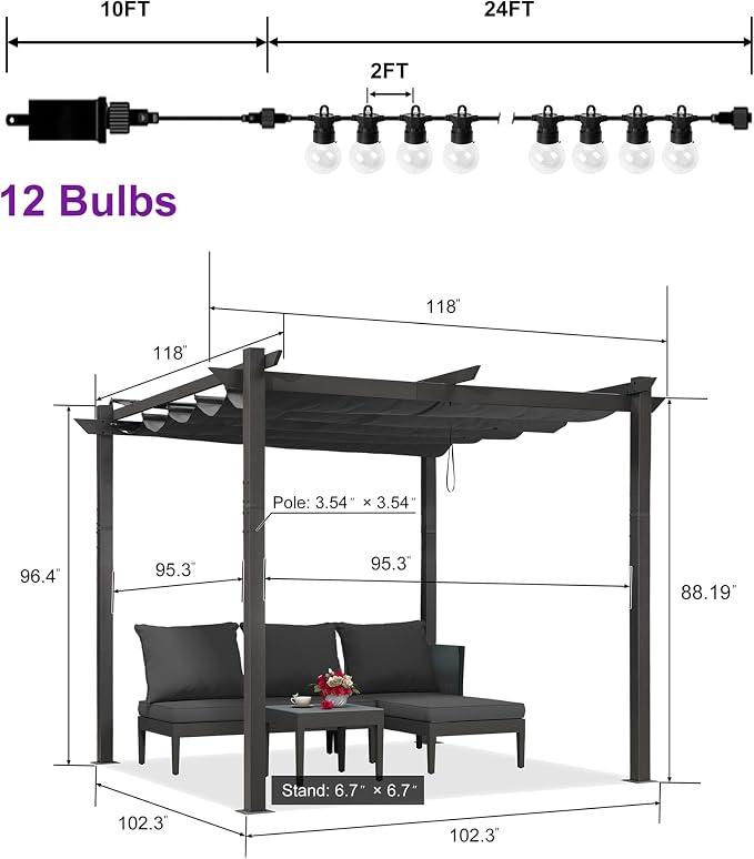 PURPLE LEAF 10' x 13' Aluminum Outdoor Pergola Retractable Pergola - Image 2
