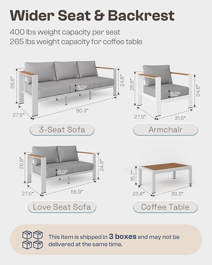 Aluminum Outdoor Patio Furniture, 3 Seats All-Weather Outdoor Patio Sofa - Image 7