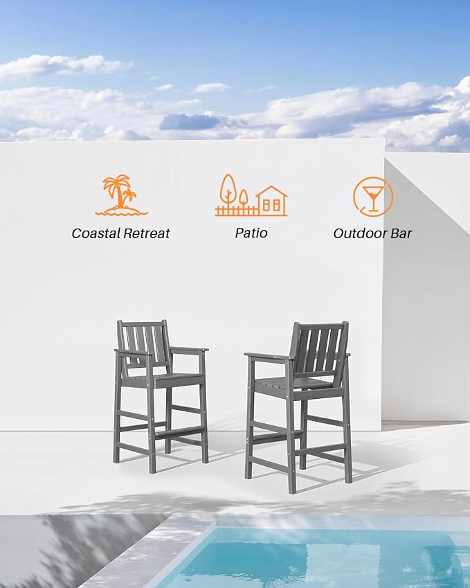 3 Pieces HDPE Outdoor Patio Bar Set, Rectangular Bar Height Table and Chairs Set - Image 5