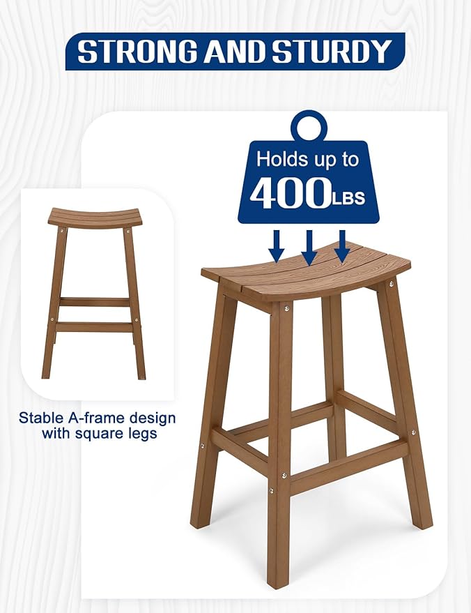 Weatherproof Bar Stools Set of 4, Saddle Seat, Bar Height Stools - Image 4
