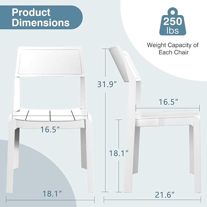 VECELO 4 Pack Stackable Dining Chairs, Plastic Patio Chairs - Image 2