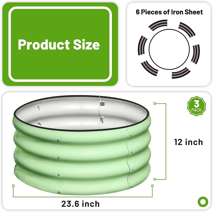 SnugNiture 3 Pcs 2x2x1ft Round Galvanized Raised Garden Bed Kit Outdoor - Image 3