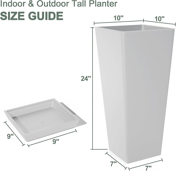 24" Tall White Planters for Outdoor Plants Set of 2, Large Flower Pots Planters - Image 2
