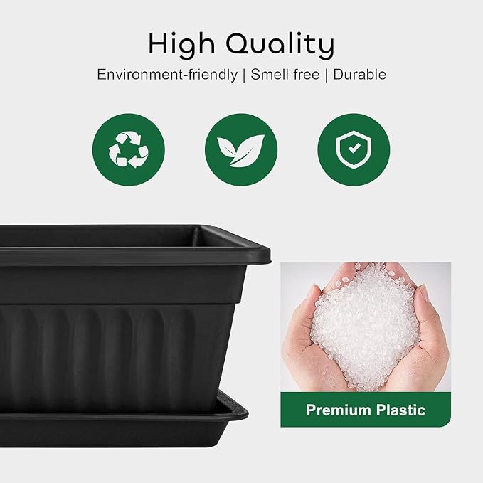 GROWNEER 3 Packs 17 Inches Black Flower Window Box Plastic Vegetable Planters - Image 6