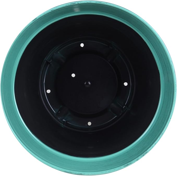 Garden Elements Indoor/Outdoor Glazed Brushed Happy Plastic Planter, Dark Aqua - Image 3