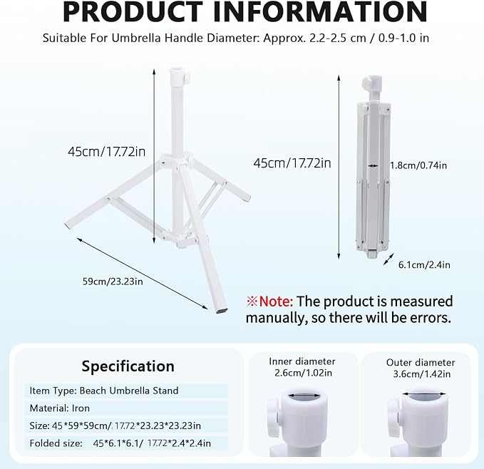 Beach Umbrella Stand Base, Portable Foldable Sun Umbrella Stand White - Image 2