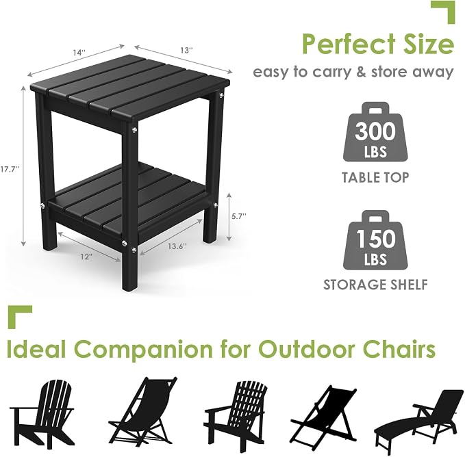 GREENVINES Adirondack-Outdoor-Side-Table | Set of 4 | 14 x 13 Inches | HDPE - Image 3