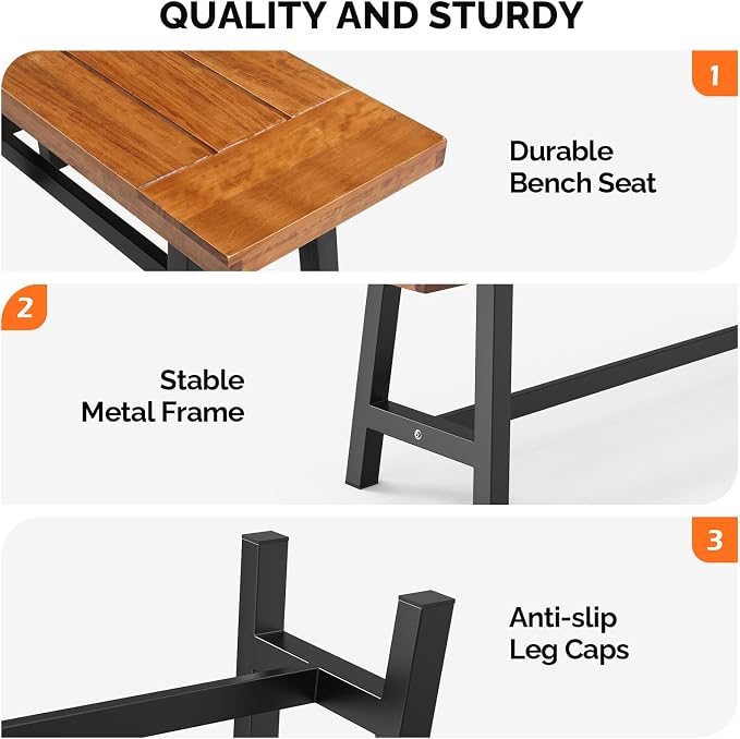 VINGLI Outdoor Bench with Metal Legs Rustic, Wood Dining Bench Indoor Outdoor - Image 5