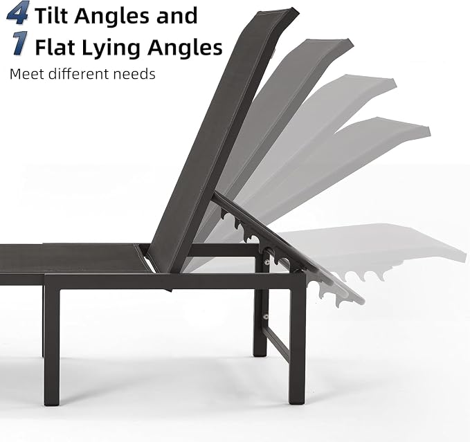 Outdoor Pool Lounge Chairs, Patio Aluminum Chaise Lounge, Five-Position - Image 4