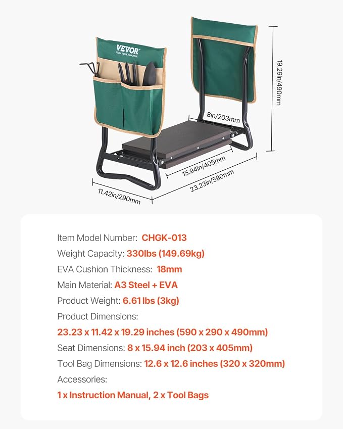 VEVOR Garden Kneeler and Seat, 330 lbs Load Capacity, Foldable Garden Stool - Image 3