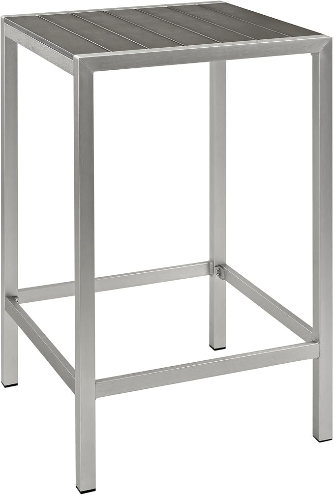 Modway Shore Aluminum Outdoor Patio Square Bar Table in Silver Gray - Image 3