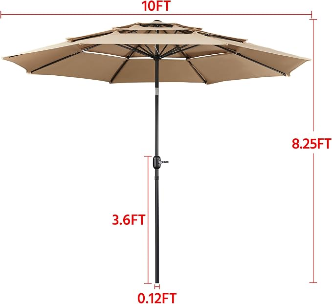Yaheetech 3-Tier Patio Umbrella 10ft Vented Outdoor Canopy Sun Shade Large - Image 8