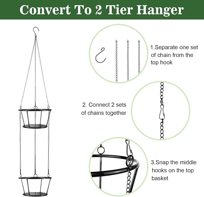 ARTORA 2 Pack Metal Plant Hanger, Modern Plant Hanging Basket Decorative Black - Image 3