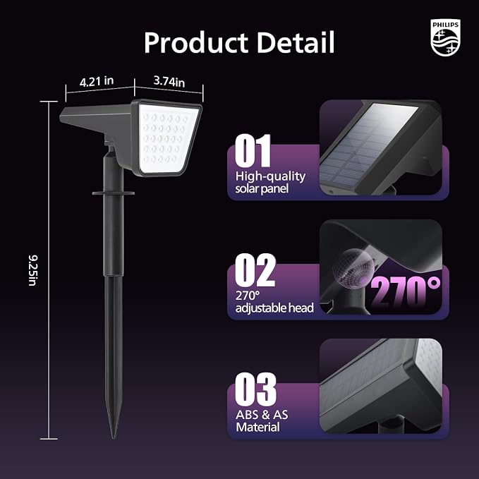 Philips 6 Packs Solar RGBW Spot Lights Outdoor, 18 LED Solar Powered Landscape - Image 4