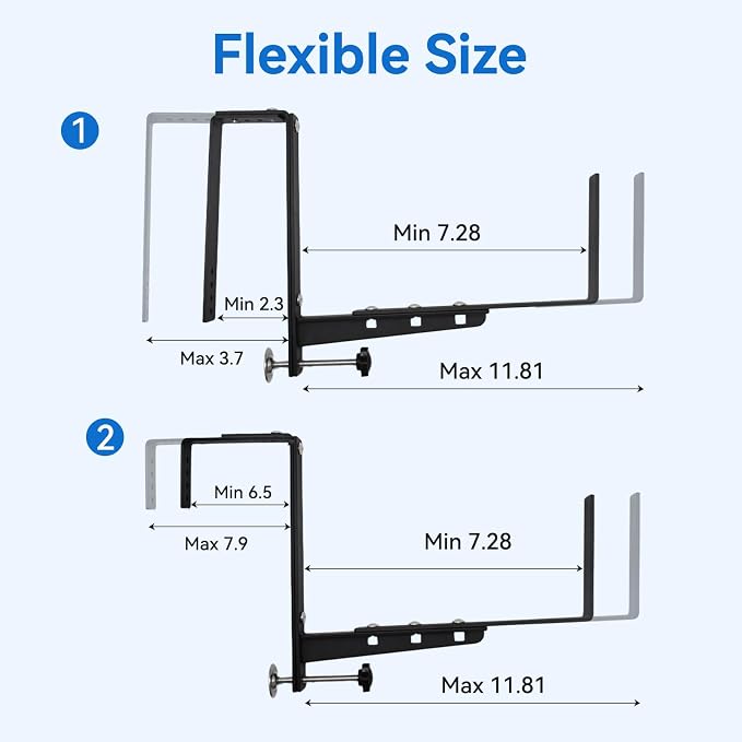 Halatool 2-Pack Adjustable Window Box Bracket, Heavy Duty Wall Mount Planter - Image 3