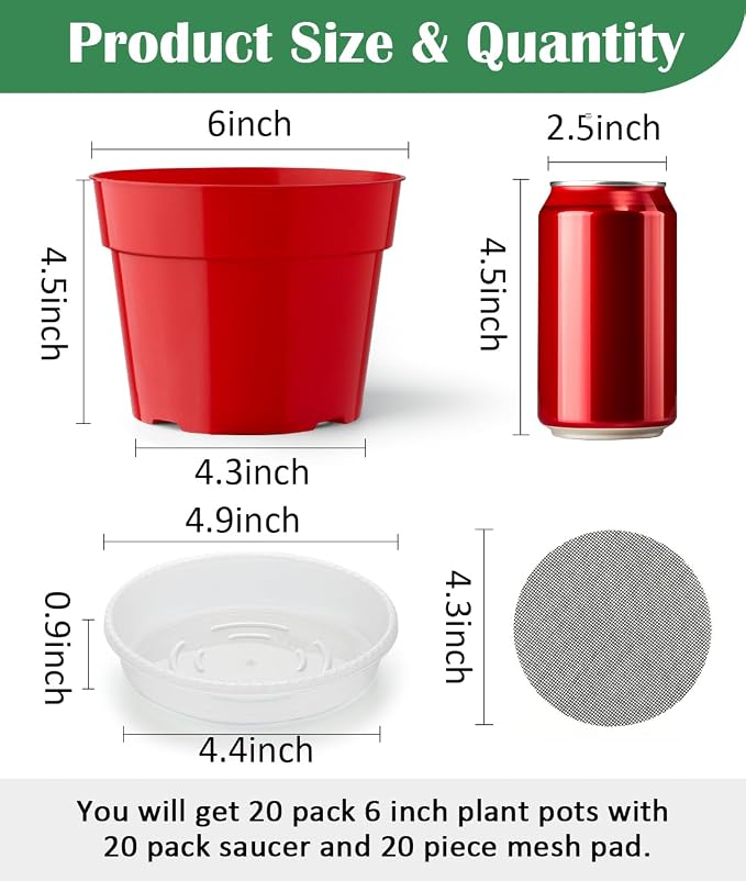 20 Pack 6 Inch Plant Pots, Thickened Plastic Flower Pots - Image 2