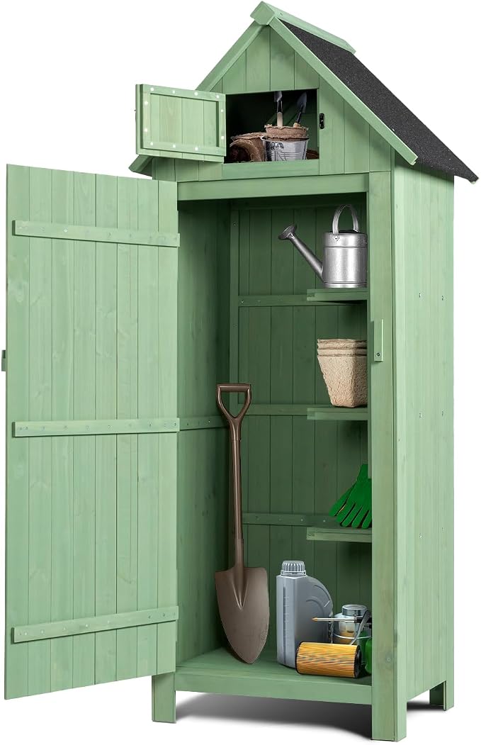 VINGLI Outdoor Wooden Storage Shed, Garden Shed Outside Tool Cabinet by VINGLI