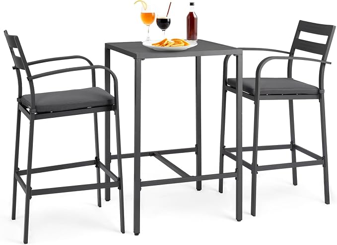 VINGLI 3-Piece Outdoor Bar Set, Aluminum Bar Height Table & 2 Chairs by VINGLI