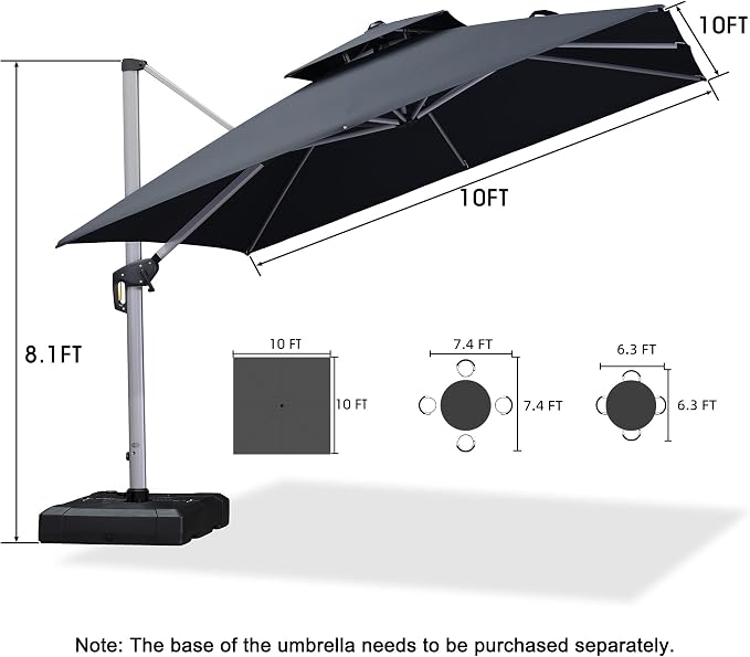 PURPLE LEAF 10ft Patio Umbrella Outdoor Square Umbrella Large Cantilever - Image 8