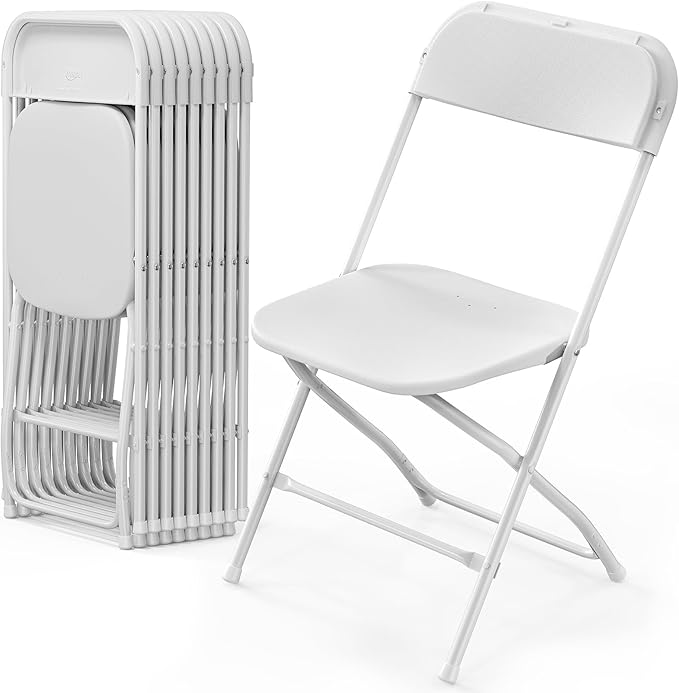 VINGLI 10 Pack White Plastic Folding Chair, Indoor Outdoor Portable Stackable by VINGLI