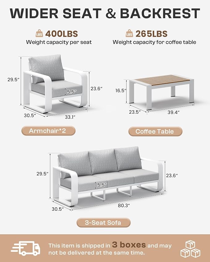 Aluminum Outdoor Patio Furniture Set, 4 Piece Oversized Patio Conversation Sets - Image 8