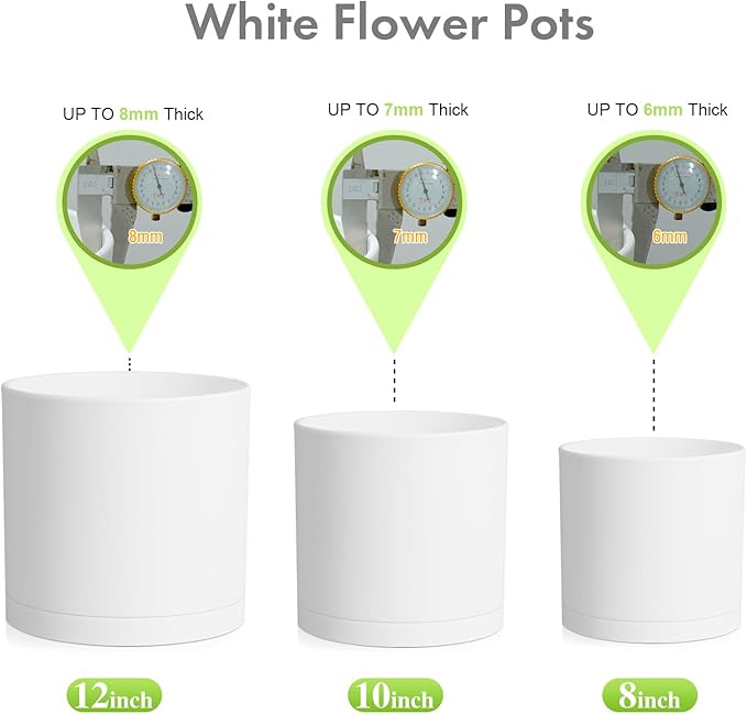 12/10/8 inch Large Plant Pots, 3 Pack Deep Cylinder Flower Pots - Image 6