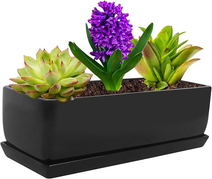 Vencer 14 Inch Rectangular Modern Minimalist Ceramic Succulent Planter Pot by Vencer