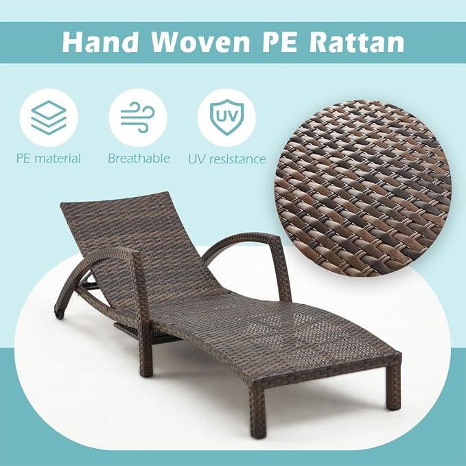 Chaise Lounge Chairs Outdoor Set of 4, Comfy Outside Wicker Patio Pool Lounge - Image 5