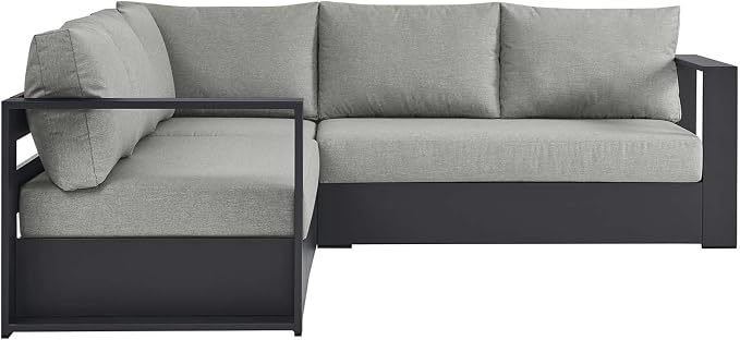 Modway Tahoe Aluminum 3-Piece Outdoor Patio Furniture Gray, Modular Sectional - Image 3