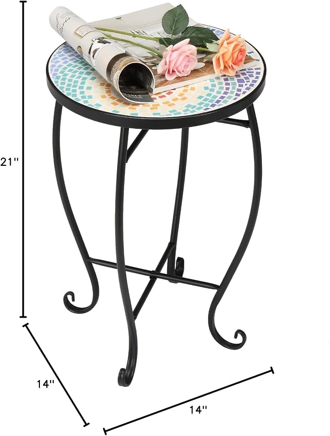 VINGLI Mosaic Accent Table, End Table, Plant Stand Decor - Image 3